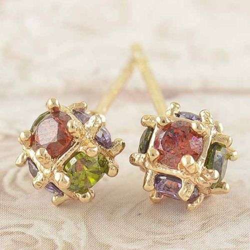 9k Yellow Gold Filled Colorful Swarovski Ladies Stud Earrings