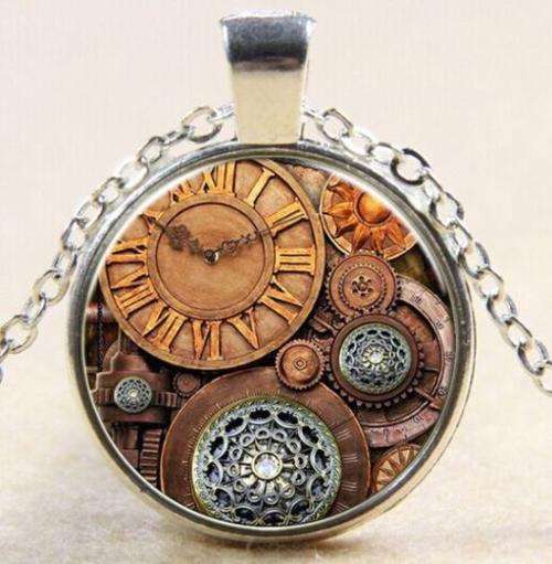 NEW style Vintage Round Dome Glass of Gear Clock Silver Necklace look beauty