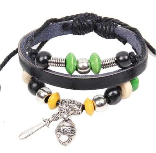 Leather Cute Lots Charm Wrap Bracelet Silver Sword