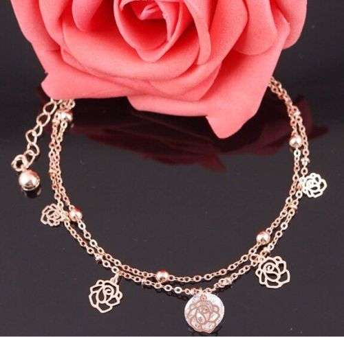 9K Rose Gold Filled with AAA CZ Rose Shape Anklet