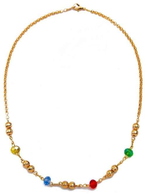9K Gold Filled Womens Crystal Double-Bead Chain Necklace