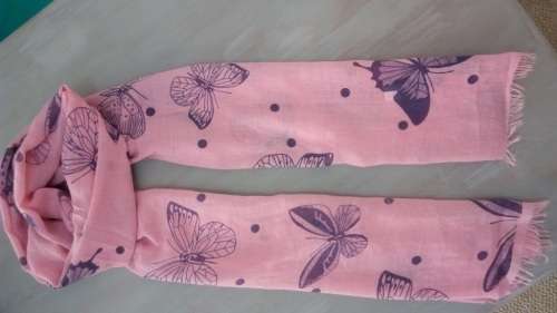 *Summer* Scarf, Pink with blue butterflies