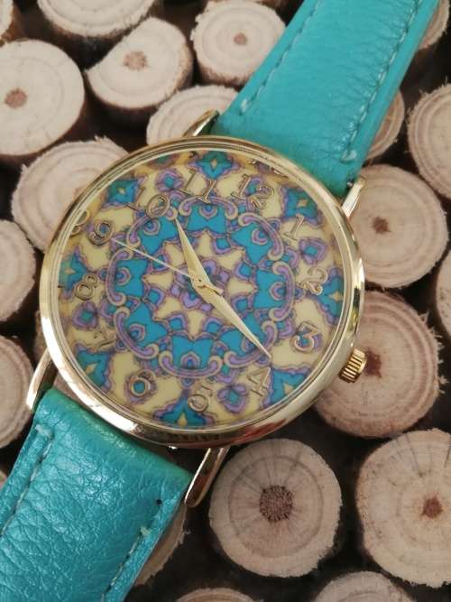 Boho style print watch with teal strap