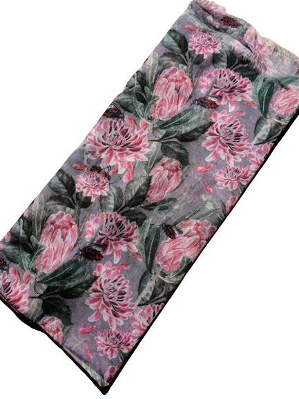 Lightweight scarf - Grey with proteas / ladybugs