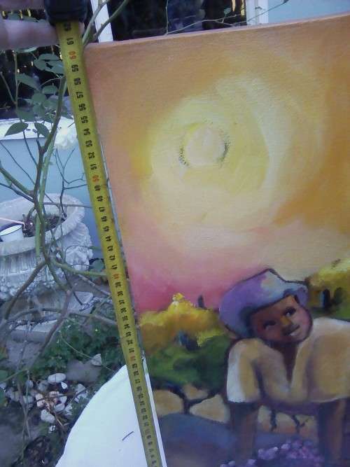 LOVELY OIL PAINTING BY MAY PAGE, `GRAPE PICKERS` 60.5 X 40.5