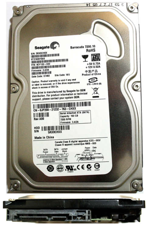Seagate Barracuda 7200.10 ST3160815AS 160GB 7200 RPM 8MB Cache SATA 3.0Gb/s 3.5" Hard Drive
