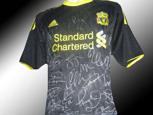 Liverpool Black Away Team Signed Shirt 10/11 inc COA