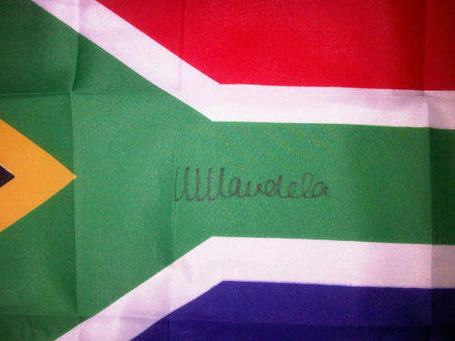 Mandela Handsigned Autograph On South African Flag