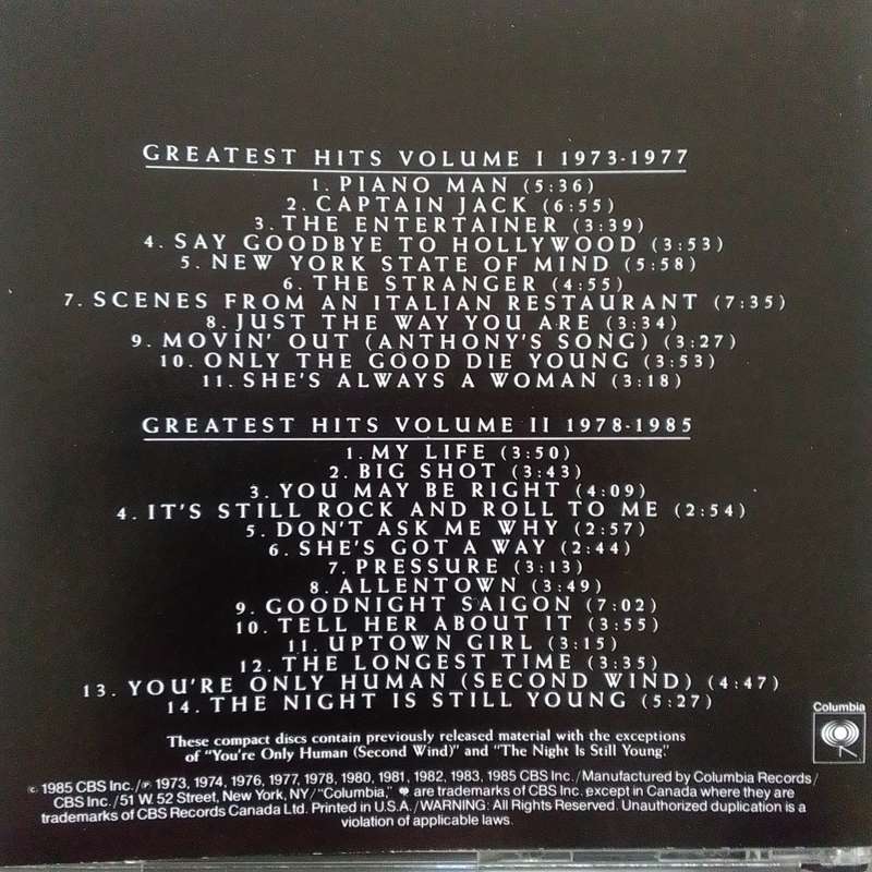 Billy Joel (CD) Greatest Hits Vol. I & II