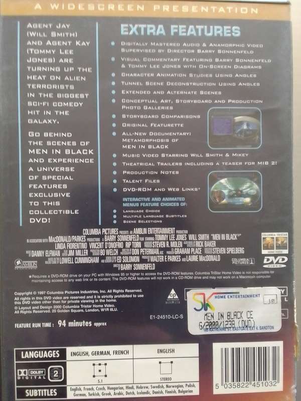 Men In Black (DVD) Tommy Lee Jones and Will Smith