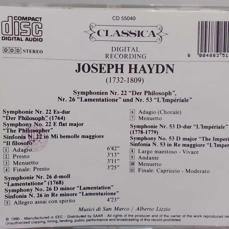 Haydn (CD) Symphony Nos. 22/26/53