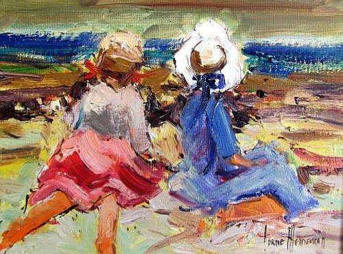 Corne Weideman "2 Girls at the beach" 230 x 300 Acrylic WITHOUT FRAME