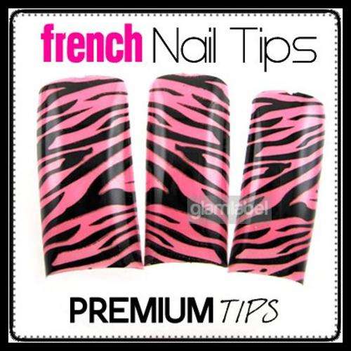 HOT!! 70 x PINK ZEBRA FRENCH GEL NAILS TIPS
