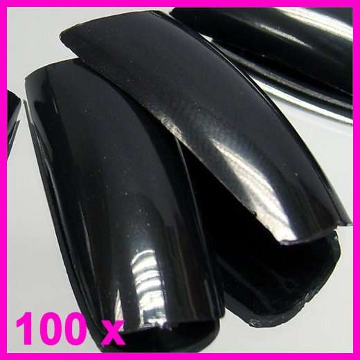 CRAZY NAILS SALE!! 100x Black Nails Gel Acrylic French Art Tips
