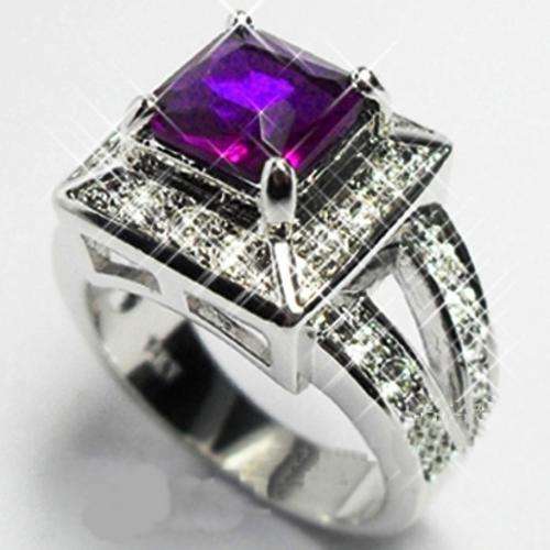 * 14k White Gold Amethyst & CZ Ring Size 8 / Q *