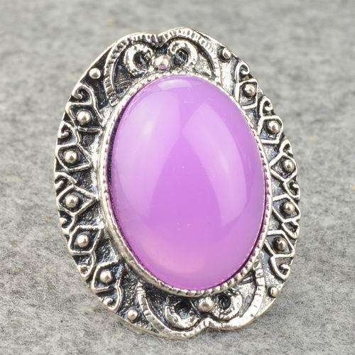 * Silver Tone Purple Gemstone Adjustable Cocktail Party Ring *