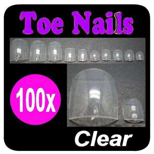 100x Clear Toe Nails Gel Acrylic Toe Tips
