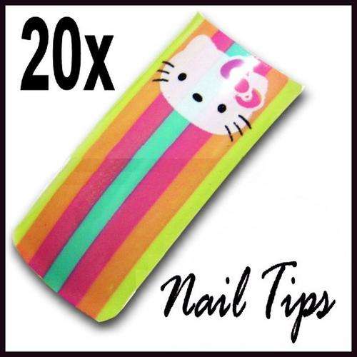 Hot! 20x Rainbow Kitty Pre Design Gel Acrylic Nails Tips