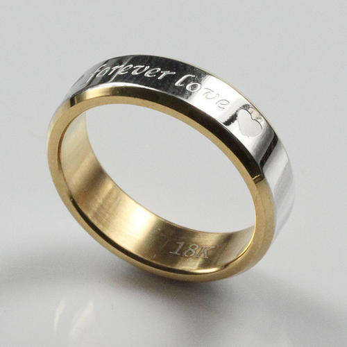 * Stainless Steel & 18k Gold Inlay "Forever Love" Engraved Ring Size 10/T *