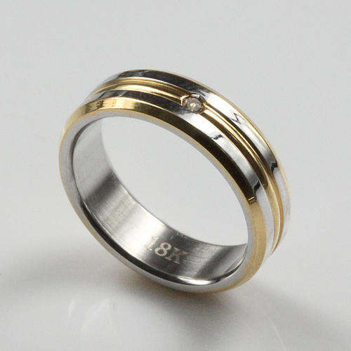 * Stainless Steel & 18k Gold Inlay with Zircon Ring Size 10 / T *