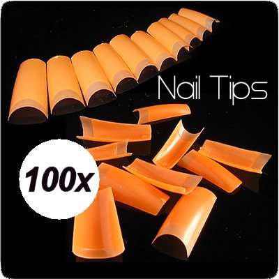 100x Orange Gel Acrylic Art French Nails Tips