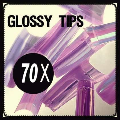 70x Glossy Purple Pearl Gel Acrylic French Nails Tips