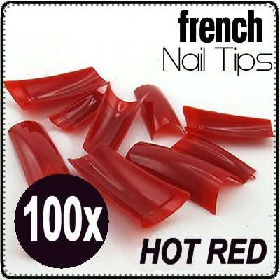 100x Hot Red Nails Gel Acrylic French Tips