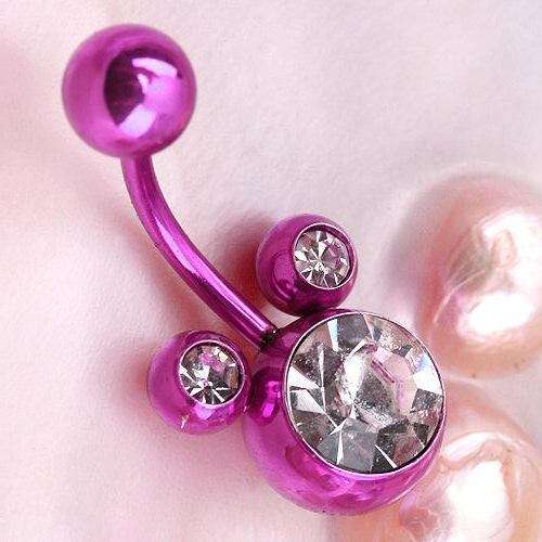 Hot!! * Neon Purple Titanium & Surgical Steel Crystal Mikey Belly Ring*