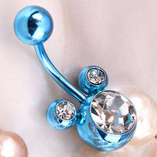 Hot!! * Neon Blue Titanium & Surgical Steel Crystal Mikey Belly Ring*