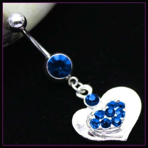 Hot!! * Silver & Blue Heart Navel Belly Ring *