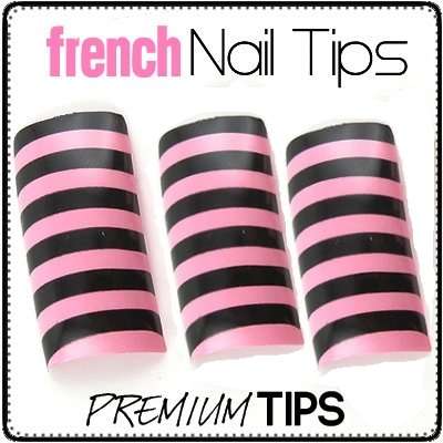 Hot!! 20x Pink & Black Pre Design Gel Acrylic Nails Tips