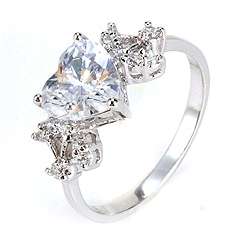 Exquisite! * 18k White Gold CZ Engagement Ring Size 8 / Q *