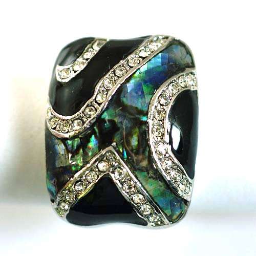 * Fancy Shell Carved Gemstone CZ Inlay Ring Size 9 / R *