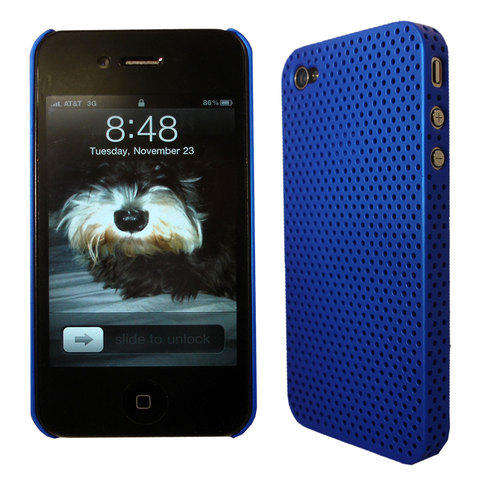 Hot!! Blue Rubberized Perforated Net Hard Case Cover For Iphone 4 4G 4S