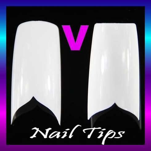 100x V Shape Cut Gel Acrylic White French Nails Tips