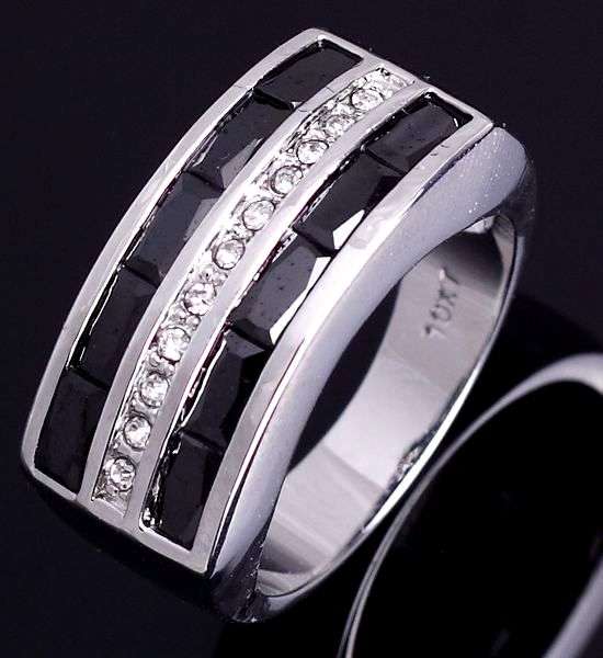 * Men's Black Sapphire 10KT White Gold Ring Size 10 / T *