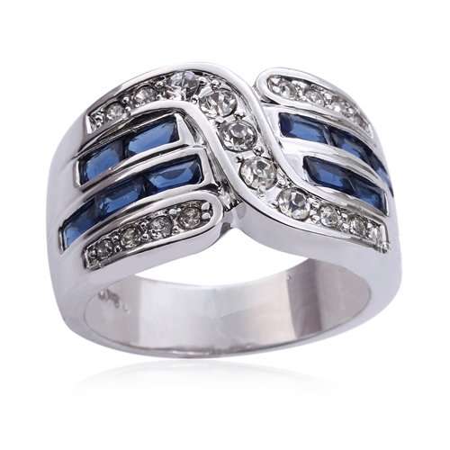 * Handsome Men's Blue Sapphire 10KT White  Gold Ring Size 10 / T *