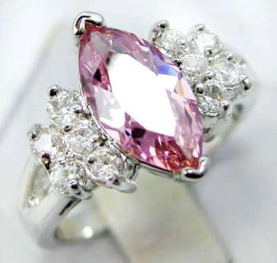 Exquisite! * 10k White Gold Pink Topaz & CZ Ring Size 8 / Q *