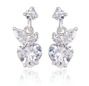 * Real 9K White Gold Zircon Dangle Earrings Allergy Free *