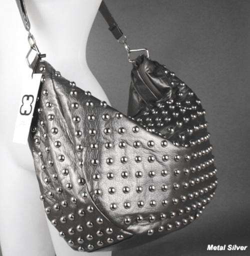 Hot! New PU Leather Studded Ladies Handbag Silver