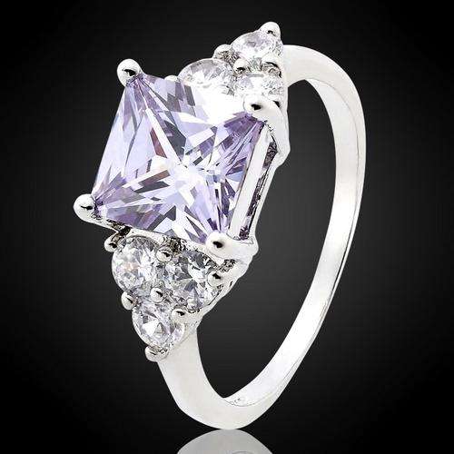 * 18K WHITE GOLD GP SQUARE TANZANITE & CZ RING SIZE 8 / Q *