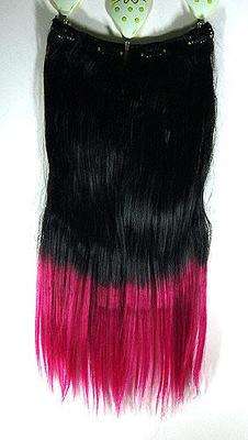 New! 4 Clips on Black & Pink Straight Party Hair Extensions