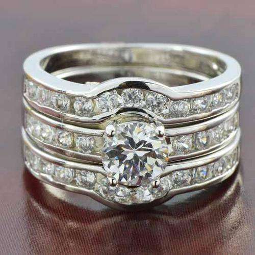 * 9k White Gold Clad White Sapphire Wedding Ring Set Size 8 / Q *