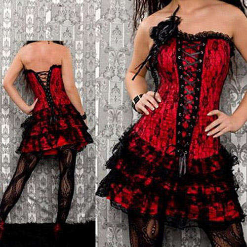 Black & Red Corset Dress / Top Size 14 / 38