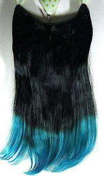 New! 4 Clips on Black & Blue Straight Party Hair Extensions