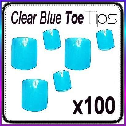 100x Clear Blue Toe Nails Gel Acrylic Toe Tips