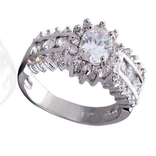 L@@K!!! * 10K White Gold Sapphire Engagement Ring Size 10 / T *