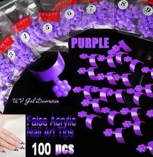 100x Purple pre cut Nails Gel Acrylic French Tips