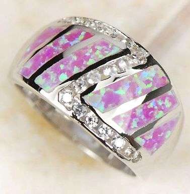 * 925 Silver Pink Fire Opal & Zirconia Ring Size 8 / Q *