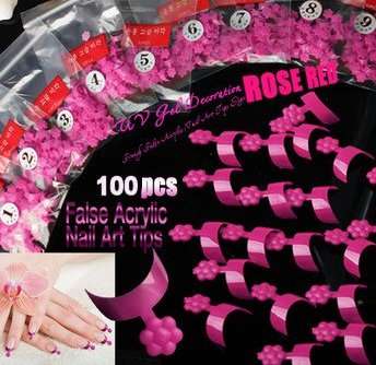 100x Pink pre cut Nails Gel Acrylic French Tips